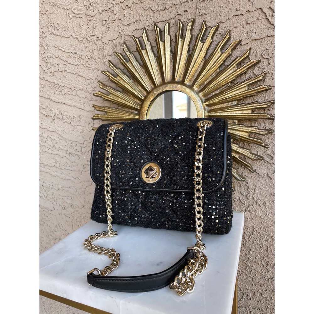 KATE SPADE Black & Gold Quilted Sequin Flap Chain Crossbody Shoulder Bag Purse - Picture 15 of 15